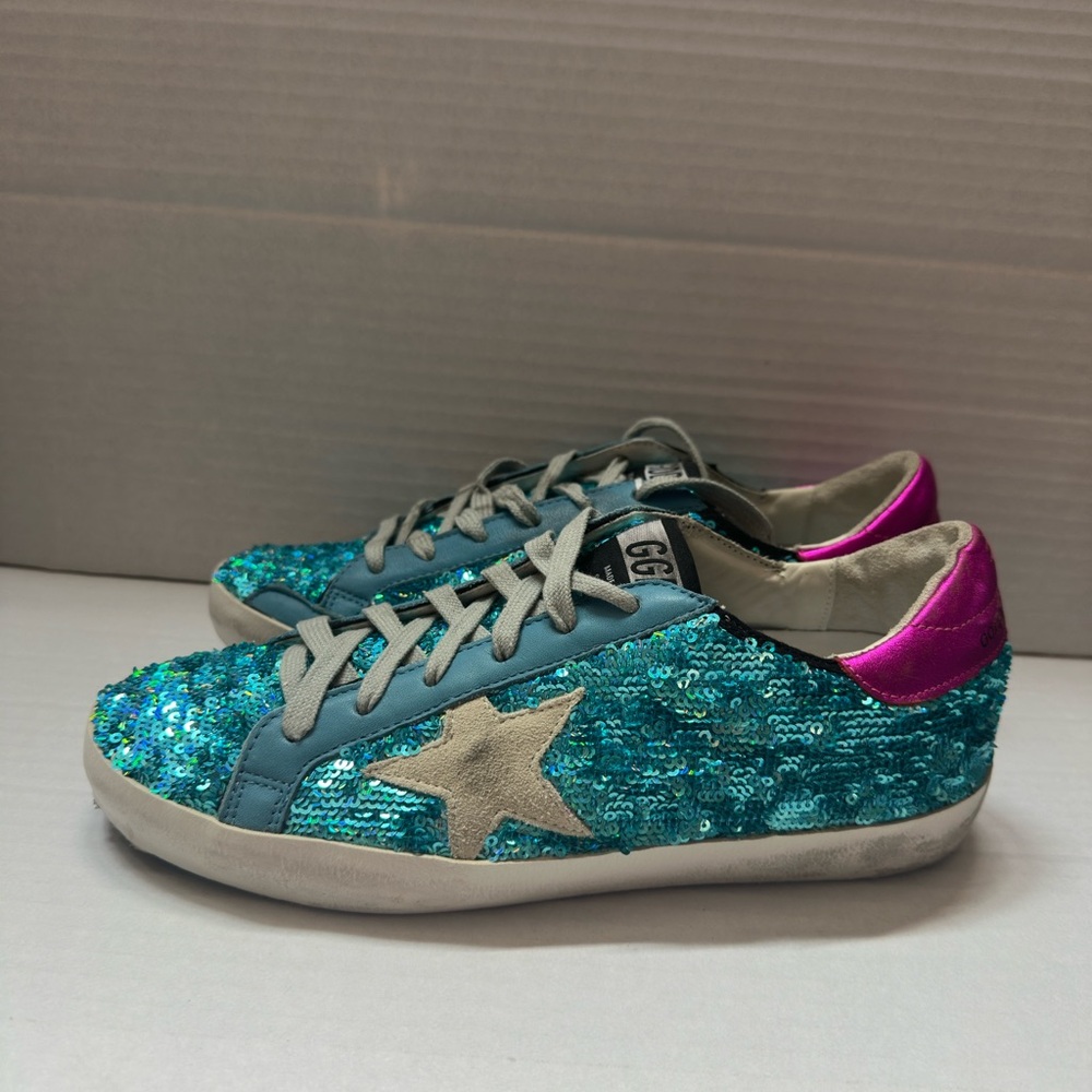 SOLD! Golden Goose Superstar sequins Turquoise sneakers  size 39